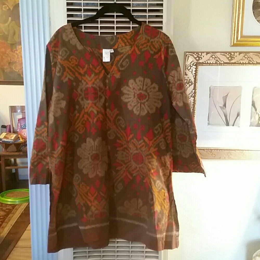♋Caravan Gallery Boho Ethnic Ikat Floral  Print Tunic